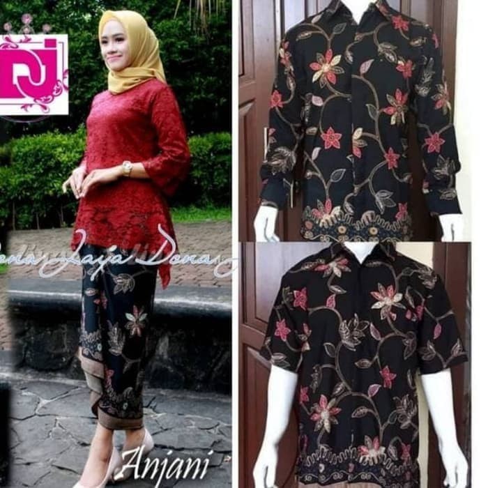 Stelan Couple Kebaya Rinjani Maron Brukat Aneka Pilihan - Merah