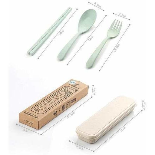 Set Sendok Garpu Sumpit Portable Bahan Jerami Gandum / Wheatstraw / Alat Makan Portable / Traveling