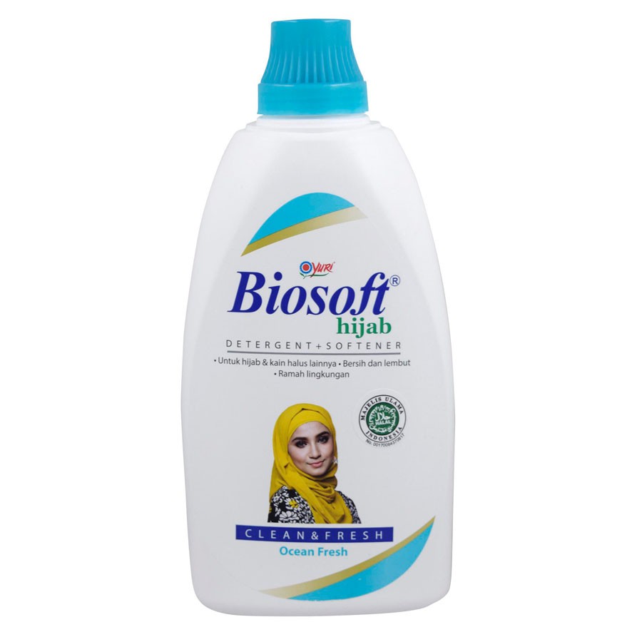 Biosoft Hijab Detergent Plus Softener Ocean Fresh Deterjen Untuk Hijab &amp; Kain Halus Lainya 900mL