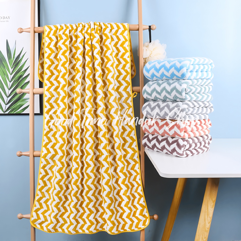 Handuk Anak (Uk. 50x100cm) / Handuk Dewasa (Uk. 70x140cm) Motif Zig Zag Besar Microfiber Handuk Mandi Lembut Towel Serap Air Quick Dry