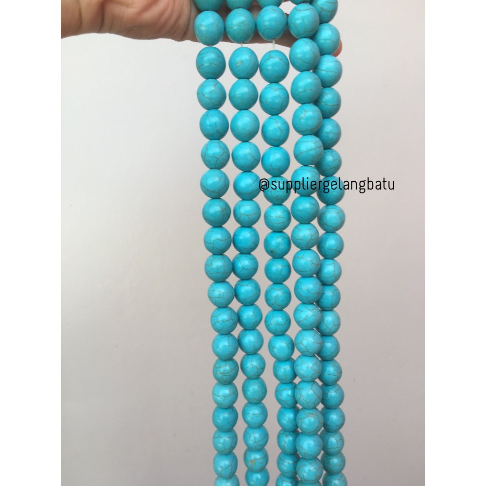 bahan soft blue pirus 14mm natural phyrus howlite serat emas gold akik aksesoris grosir bahan craft