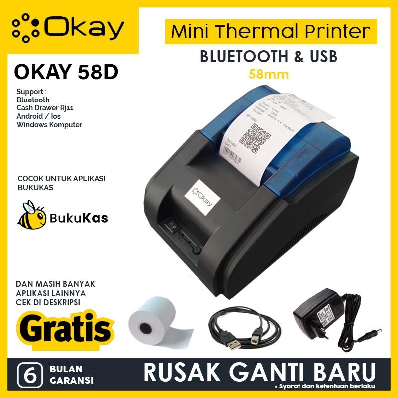 OKAY DIGIT UP DT 58D OK 58D Bluetooth Printer Bukukas thermal kasirPrinter thermal