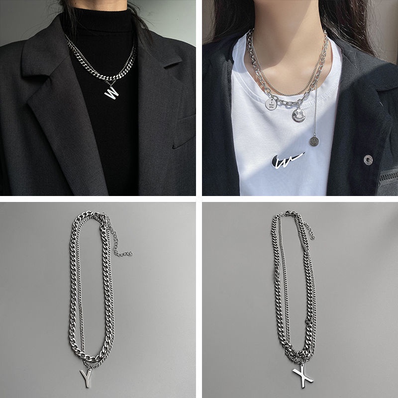 Tidak Luntur Gaya Eropa Dan Amerika W Huruf Kuba choker Kalung Perempuan fashion ins hip hop sweater Rantai decorativ