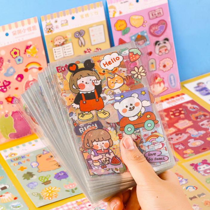 1 Lembar  Sticker Kartun Korea Lucu aesthetic Ukuran Besar | Stiker Deco Scrapbook Lucu Imut Kawaii Estetik