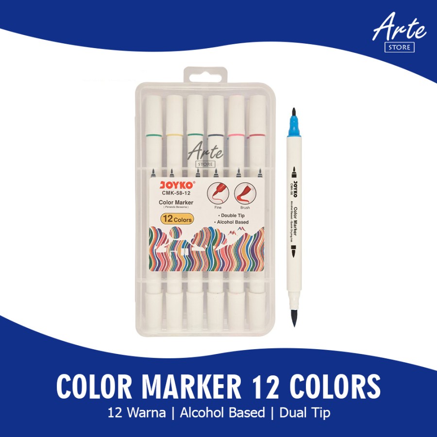 Spidol - Joyko Color Marker Dual Tip CMK-58-12 Warna