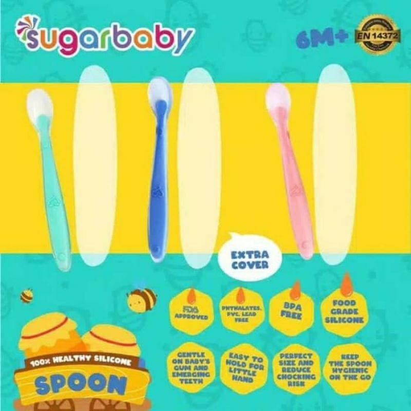 Sendok Sugar Baby Silicone Spoon with Cover / Sendok Bayi Silikon Sugar Baby Healthy Silicone Spoon sendok makan bayi SENDOK BAYI DENGAN WADAH SENDOK DENGAN TEMPAT TEMPAT SENDOK TRAVELING SENDOK SET BAYI sendok kerok sendok 2IN1 SENDOK SILICONE