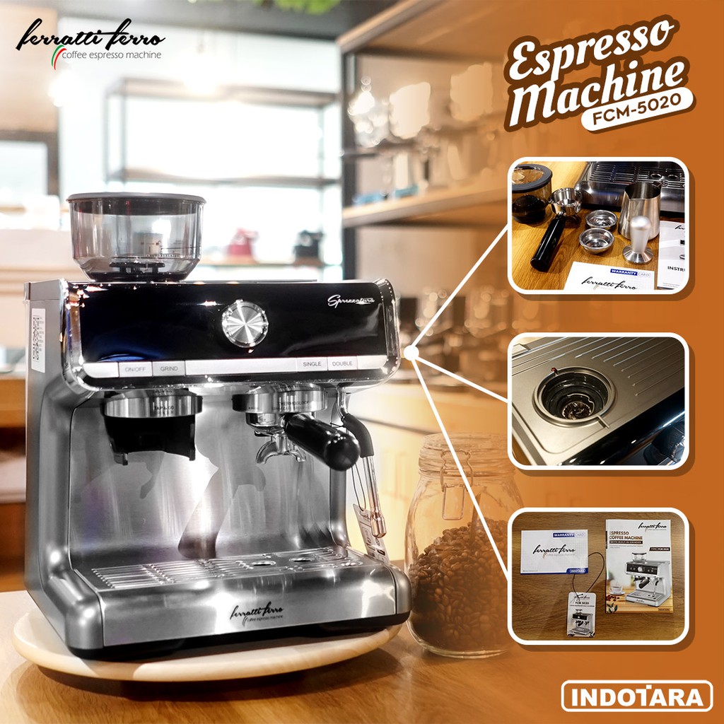 Mesin Kopi Espresso dengan Grinder Kopi Ferratti Ferro FCM5020 SPREZZATURA