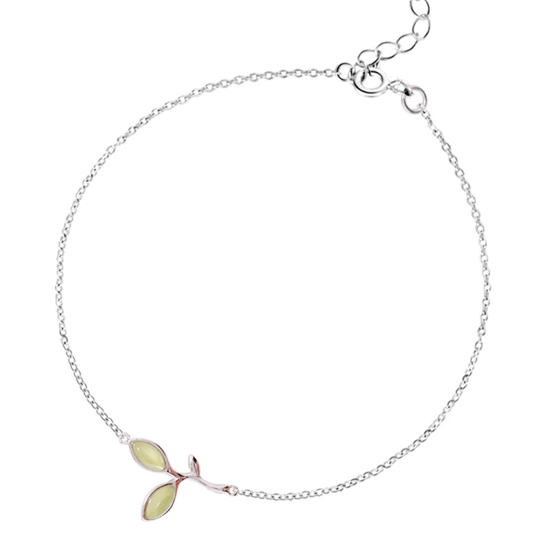 Gelang Tumpuk Bracelet Daun Opal Daun Muda Rantai Perak Versi Korea Perhiasan Bracelets Jewelry