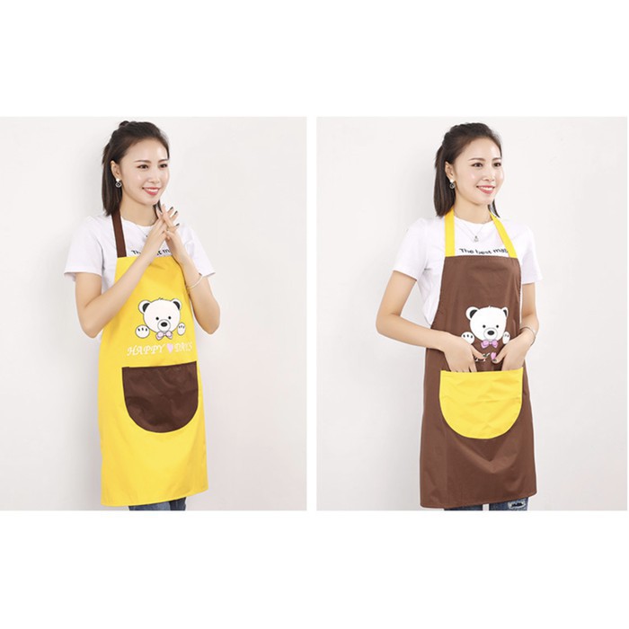 Grosir - H666 Apron Waterproof Bear Happy Day Waterproof / Celemek Dapur Waterproof / Apron Masak