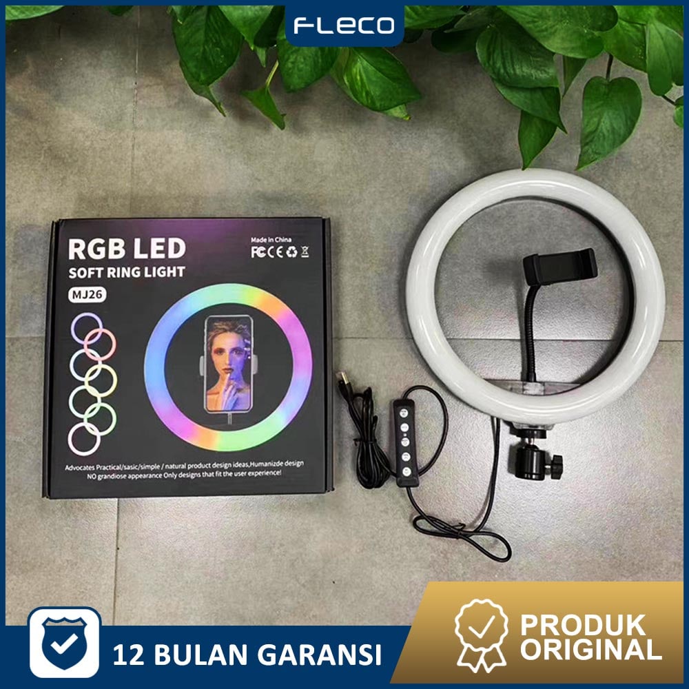 Ringlight Rainbow RGB 26cm + Holder Hp + Ballhead Lampu tiktok