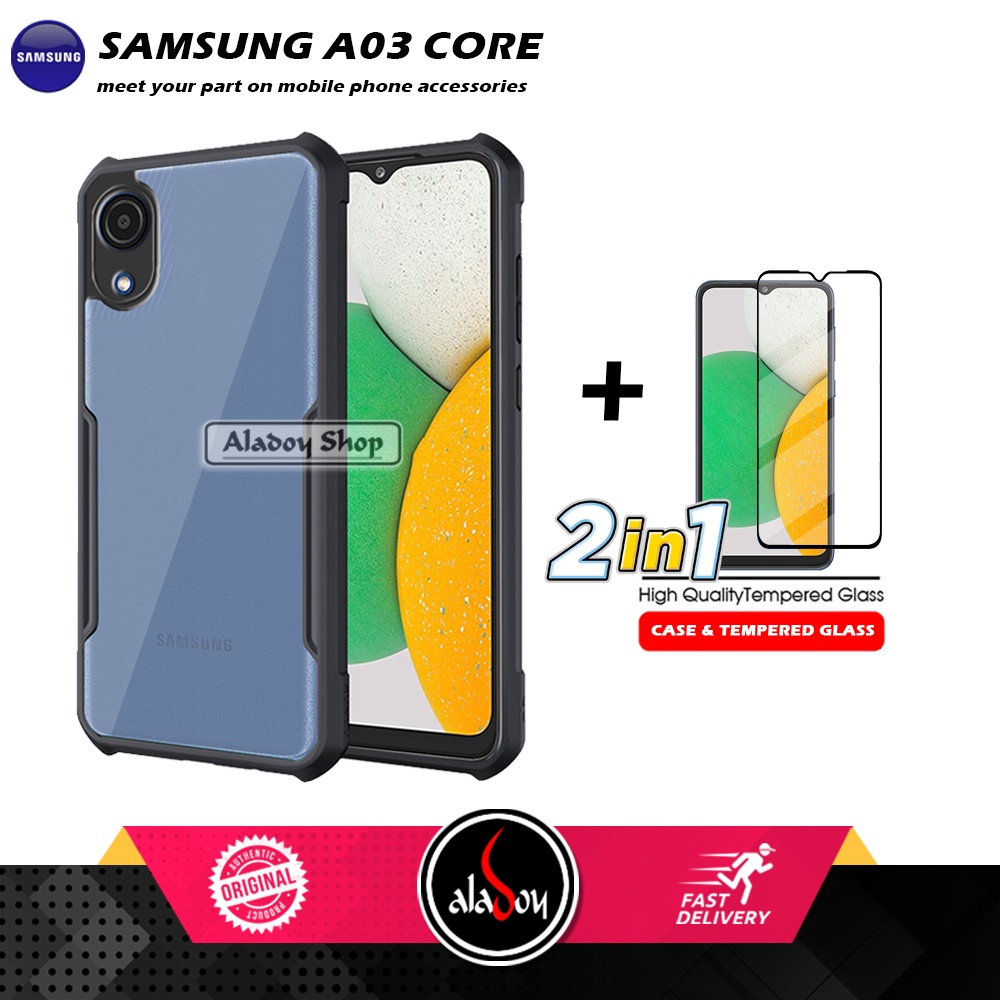 PAKET 2 IN 1 Case Samsung A03 Core Armor Fusion Transparent Prmium Casing Free Tempered Glass