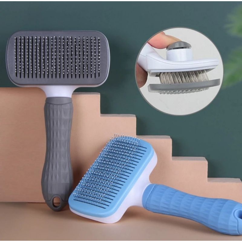 Slicker brush large kucing anjing dengan tombol