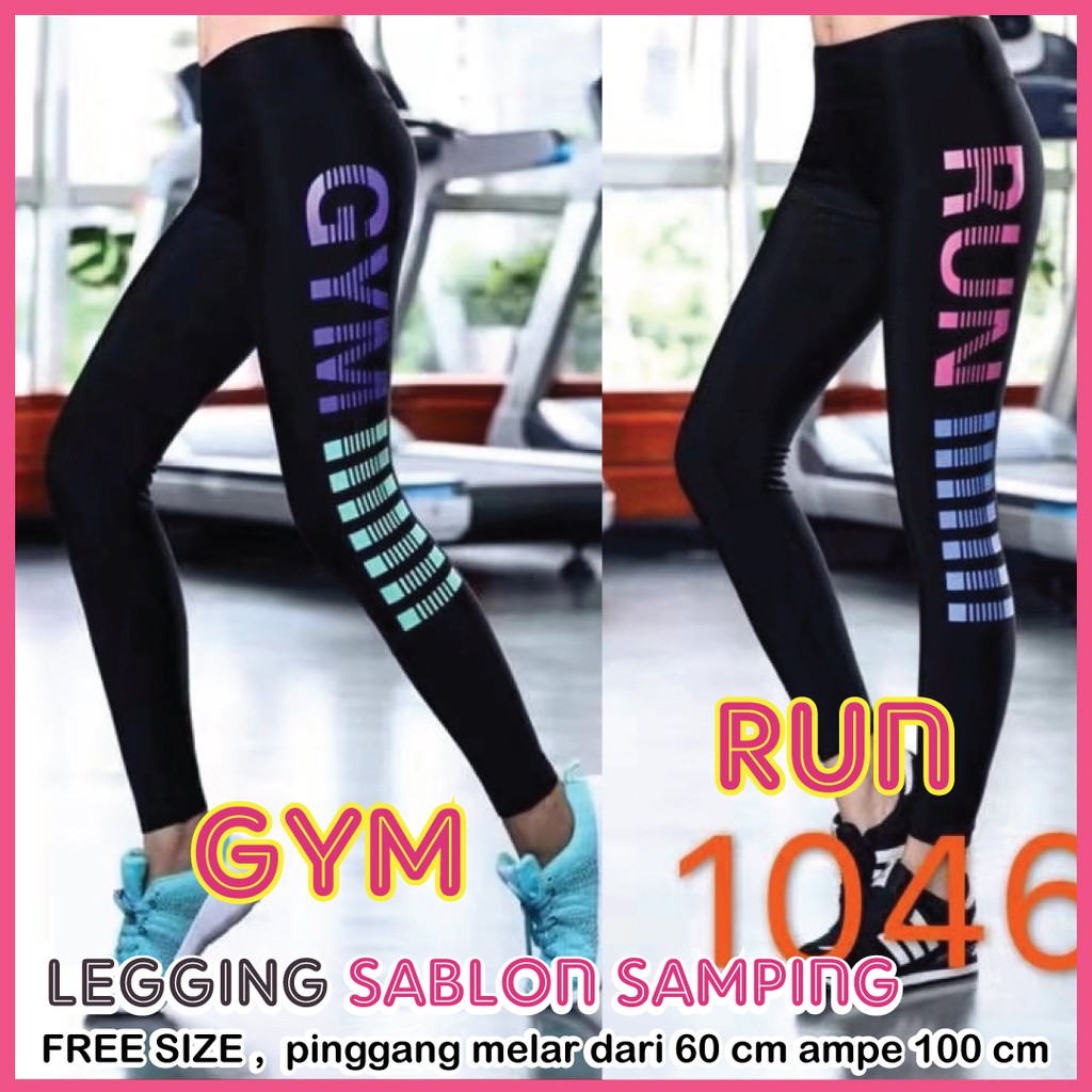 Legging Sablon Samping (SS) GYM RUN / Legging Jumbo Wanita / Legging wanita