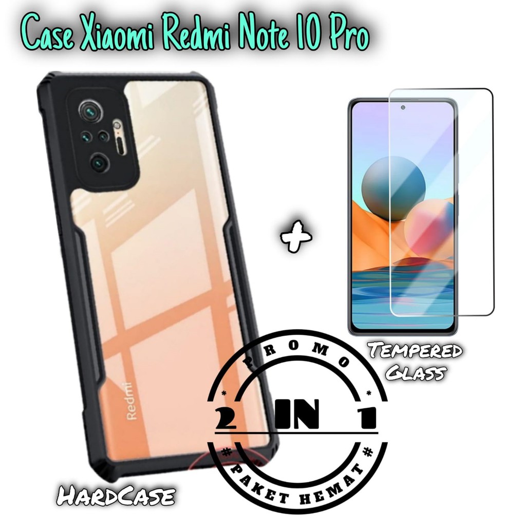 Case Redmi Note 10s / Note 10 / 10 Pro Terbaru Hard Case Armor Transparan FREE Tempered Glass Clear