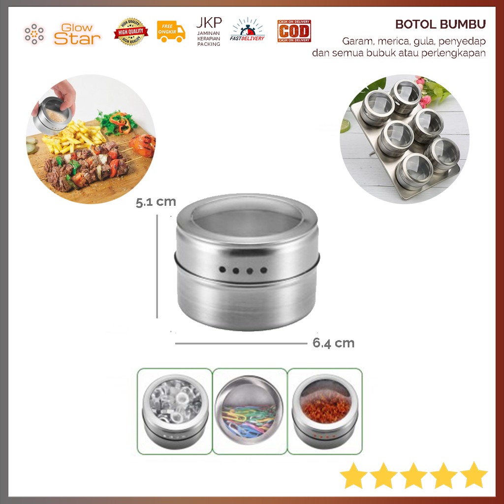 Leten Tempat Bumbu Makanan Magnetic Spice Jar Storage Container, Wadah garam, merica, penyedap, gula