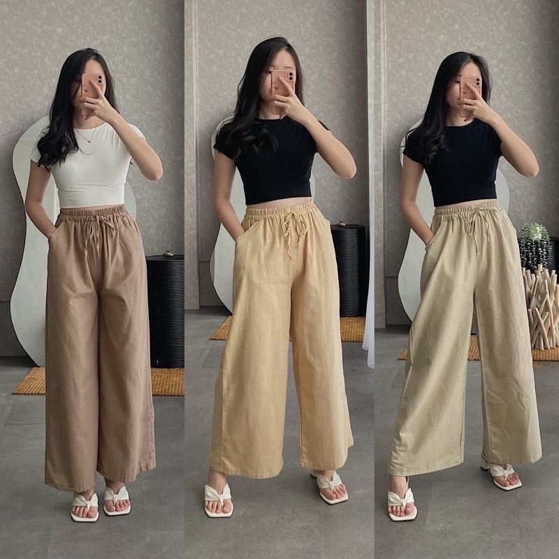 1KG MUAT 4PCS | OKY KULOT LINEN TALI DAILY PANTS HITS OOTD SELEBGRAM FASHION GROSIR WANITA