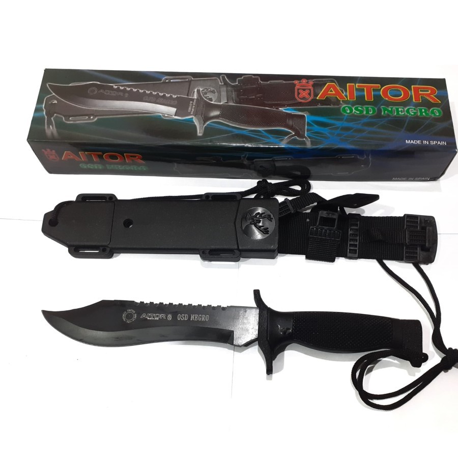Pisau Berburu Super Tajam Baja Panjang Murah IMPORT 30CM Aitor OSD NEGRO Survival ada Sarung