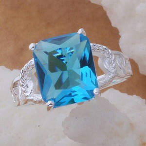 Cincin Perak 925 Blue Aquamarine (CZ)