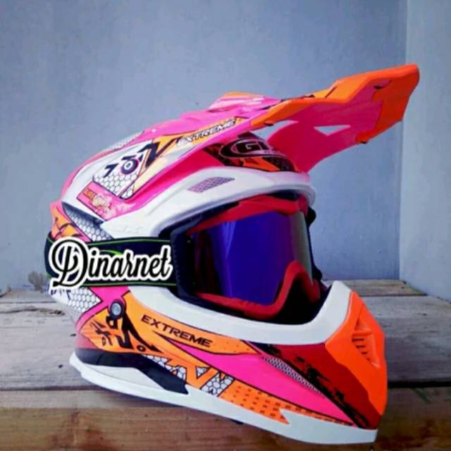 Jual Helm Cross Gix Trail Trabas Supermoto pink stabilo  special edition terlaris