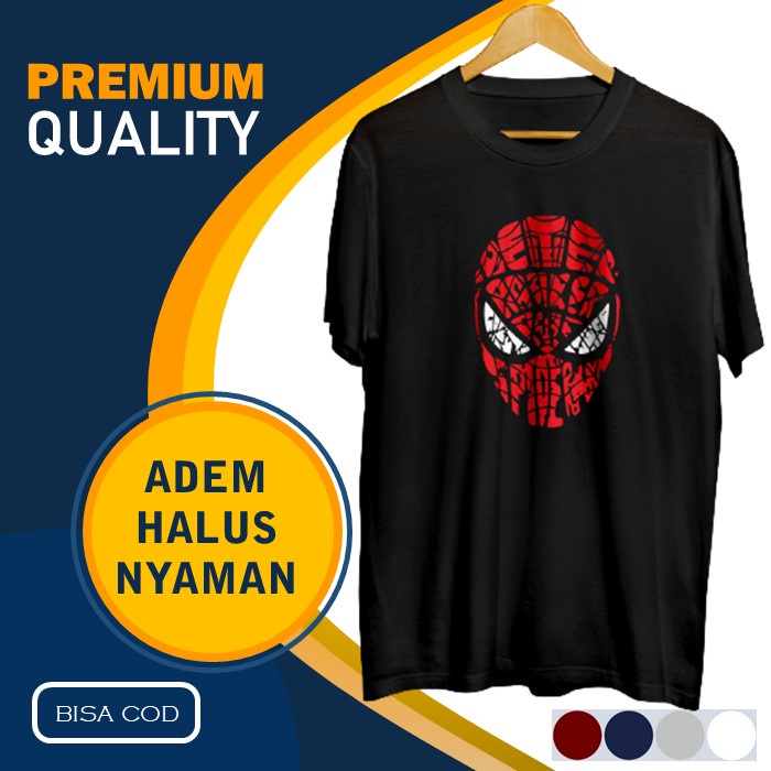 Kaos Pria Distro Polos Oblong Hitam Keren Murah Jumbo Baju Pria Cowok Spiderman Mask