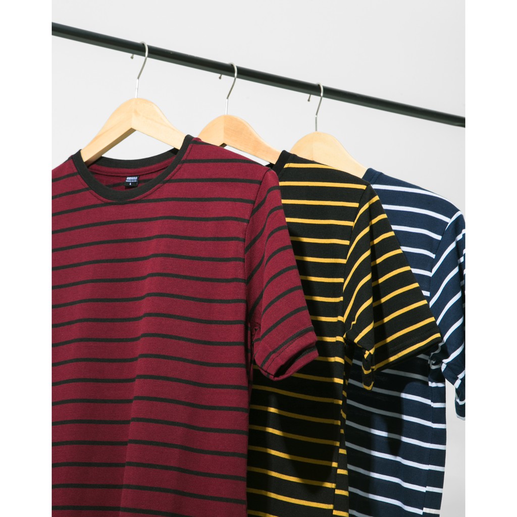 Ribsgold Kaos Pria Salur Lengan Pendek Tshirt Stripe V-14