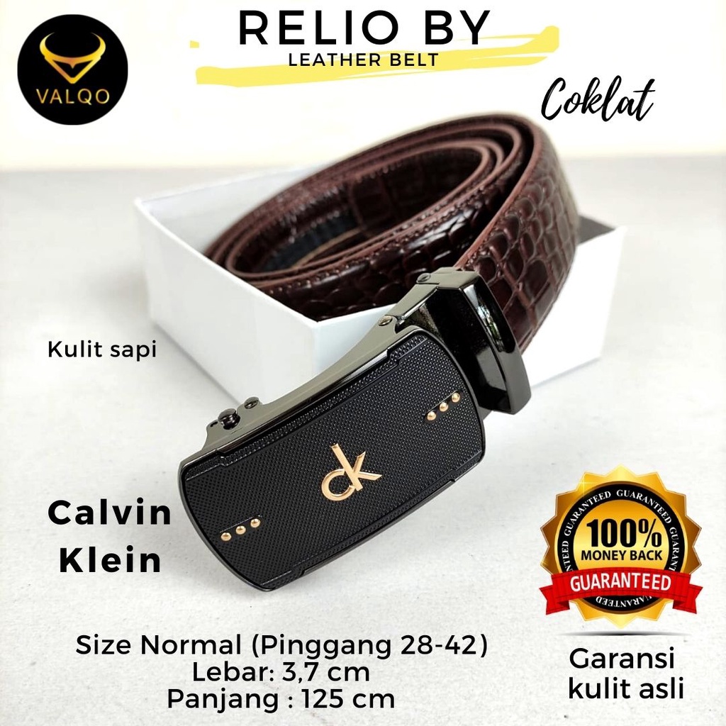 [VALQO] RELIO BY 125 cm Ikat Pinggang kulit Sapi Coklat Motif Hewan Gesper Premium Sabuk Pria Pinggang Normal