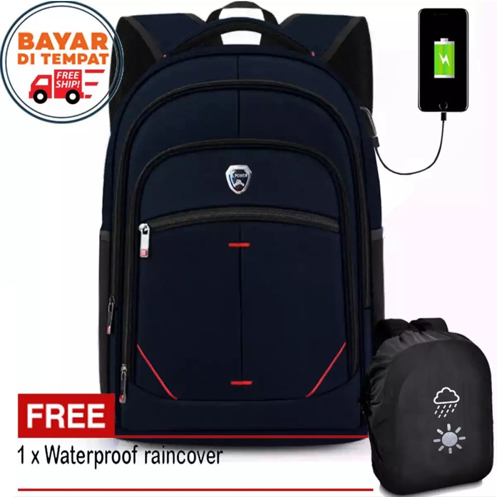 SHOPEE 6.6 SUPER SALE!! Tas Ransel Pria Polo Power P-14005 Tas USB Backpack Laptop Original Import - Bonus USB + Raincover