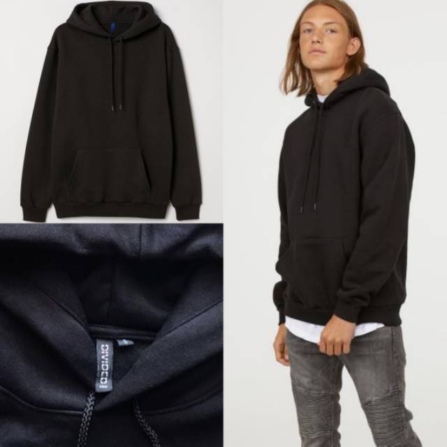 H*M Hoodie Basic Black | Hoodie Cowok - Hoodie Branded