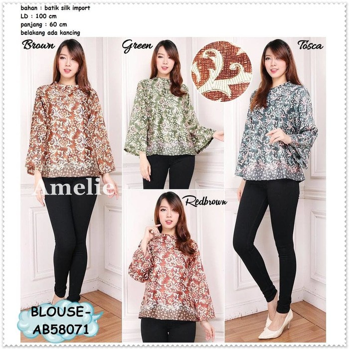 BIG SALE Baju Atasan Batik Sutera  Blouse Wanita Premium Lengan Panjang BEST.