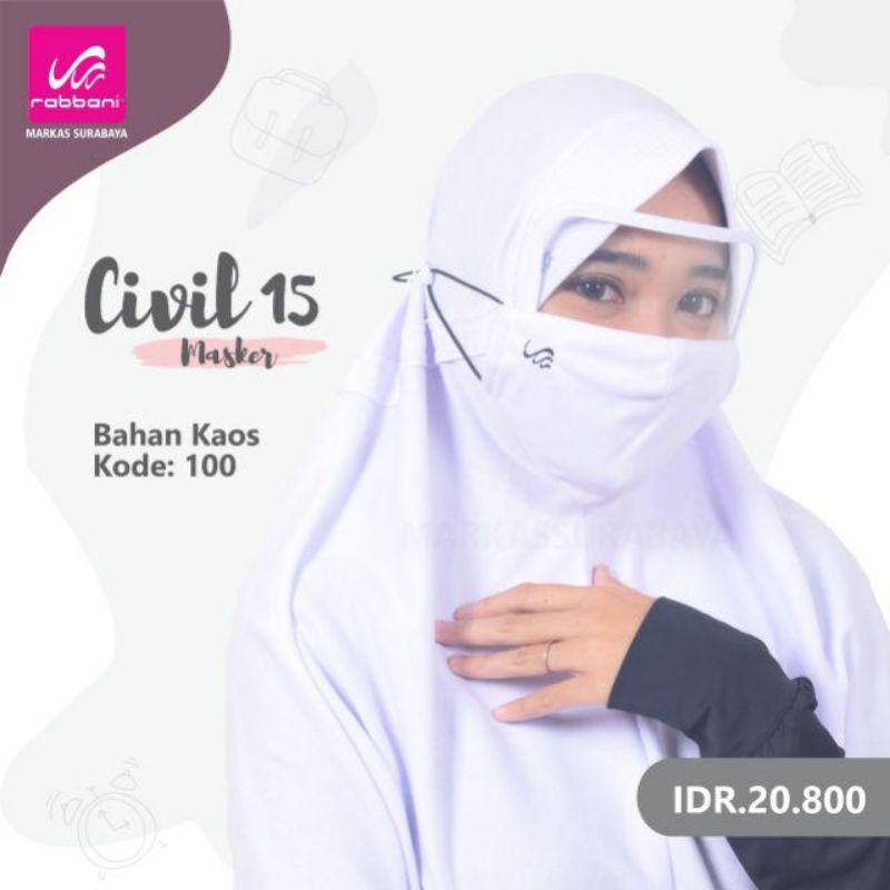 Maskera Masker Rabbani Civil 15 (bahan kaos+face shield)