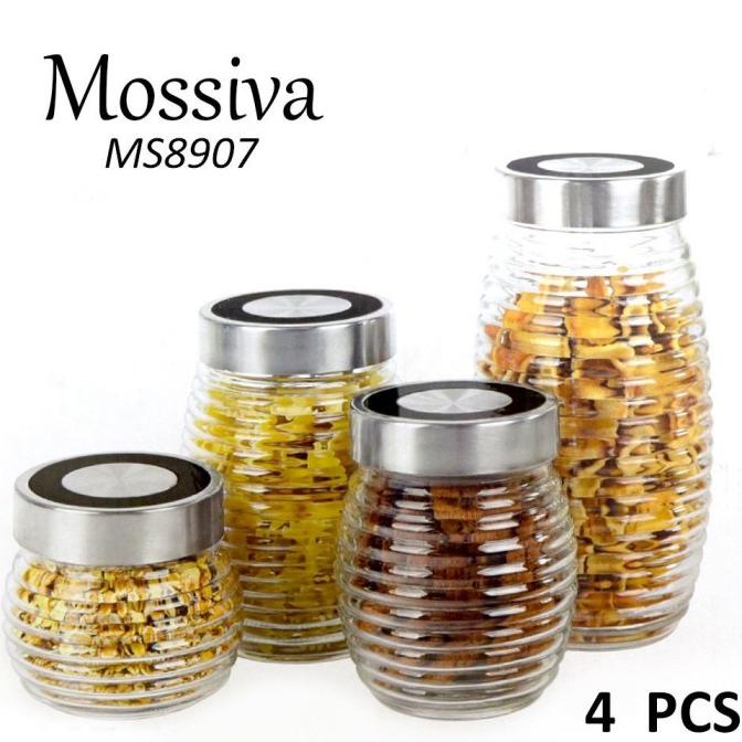*#*#*#] Mossiva Canister Toples Set Kaca 4 pc Bening MS 8909 8907 sarang lebah