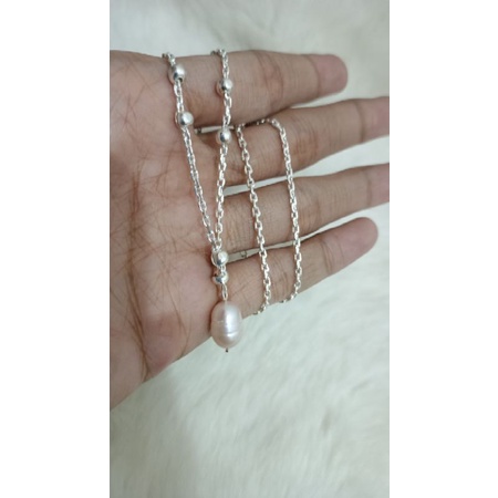 Kalung Nori bandul air tawar lapis perak