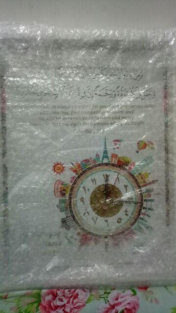 Hiasan Jam Dinding Wooden Poster Kaligrafi Surat Ar-rum 21 Untuk Kado Wedding Uk 30x40