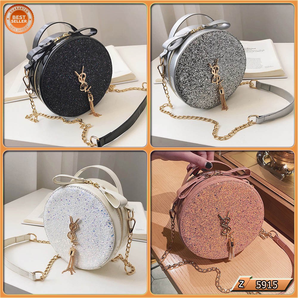 ⏩TBS⏪ Z 5915 (1KG BISA 2PCS) TAS SELEMPANG BULAT RANTAI MOTIF YSL  BRANDED FASHION BATAM IMPORT