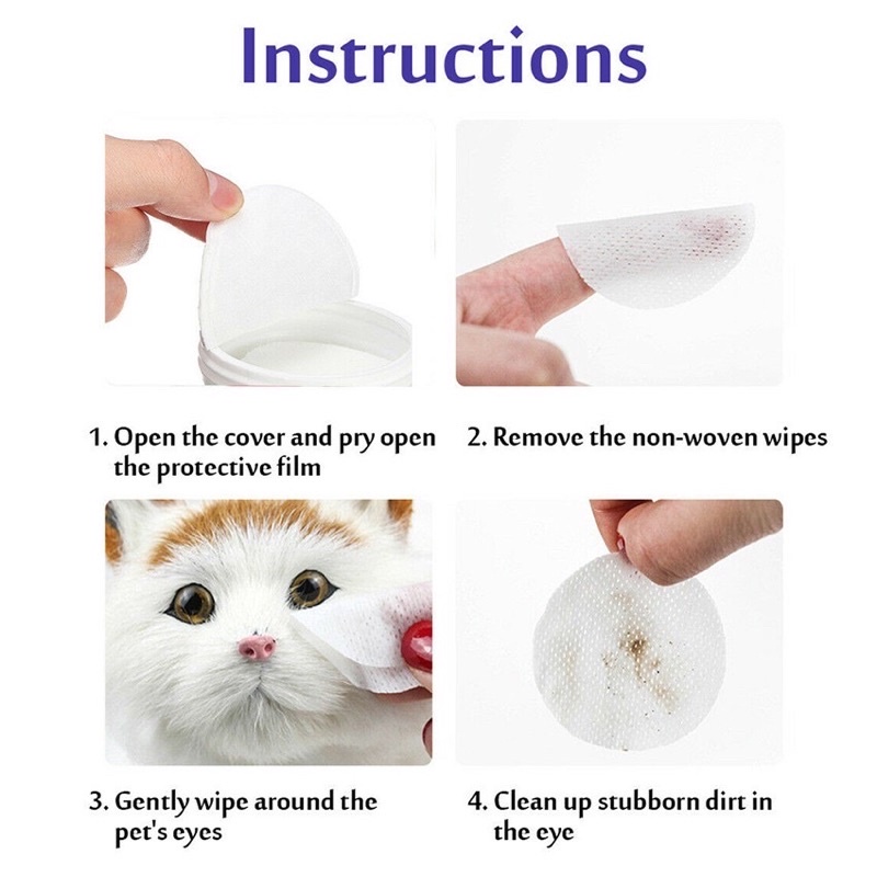 Pet Eye Wipes Tissue Pembersih Mata Anjing Kucing Tear Mata Stain Remover Pet Eye Wet Wipes Tisu Basah Pembersih Tear Stain Grooming Wipe Tear Stain/ Noda Air Mata Anjing Kucing Aloe Vera Tear Stain Remover Tissue Cat