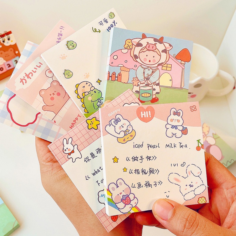 Sticky note dino Rabbit Bunga Pink Lucu Imut Memo Catatan Mini 8 x 8 cm Kertas Reminder Pengigat Notes