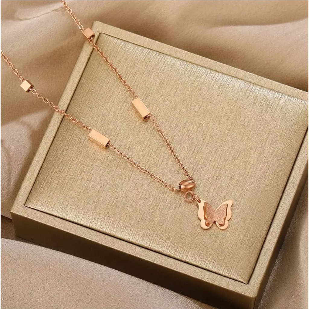 Kalung Titanium Rantai Rose Gold Liontin Bulgari Rose Gold / Accesories Fashion Titanium Asli Anti Luntur / Kalung Lapis Emas 18K / Terbaru