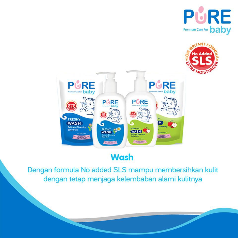 Pure Baby Wash 450 ml (REFILL) / Sabun &amp; Shampoo 2in1 untuk Kulit Bayi Sensitif / Pure BB