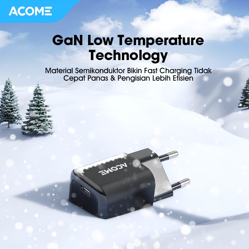 ACOME Charger GaN 30W Fast Charging PD/QC 3.0 Support Laptop/iPad Garansi Resmi 1 Thn - ACG30 Nano