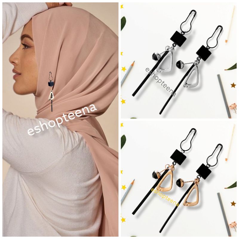 A191 Anting hijab juntai Black