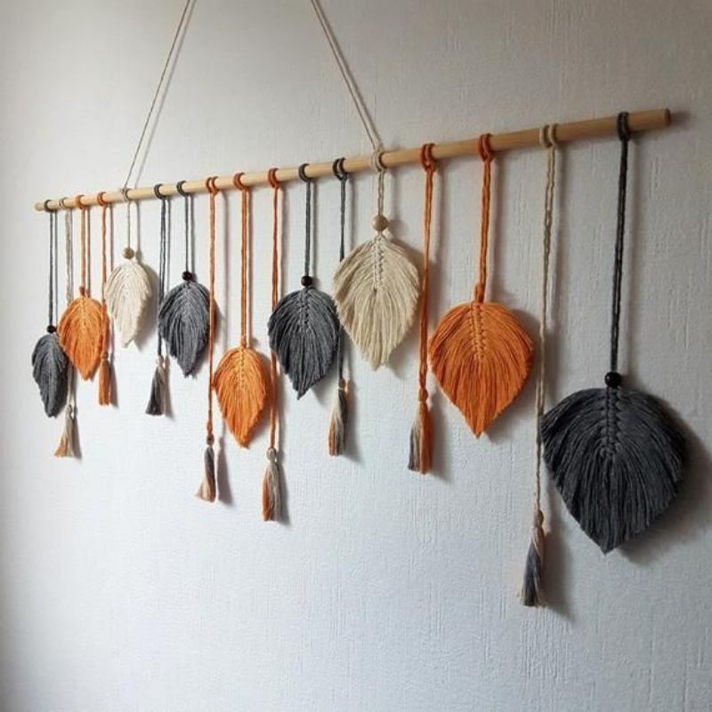 Hiasan dinding macrame daun leaf wall hanging besar