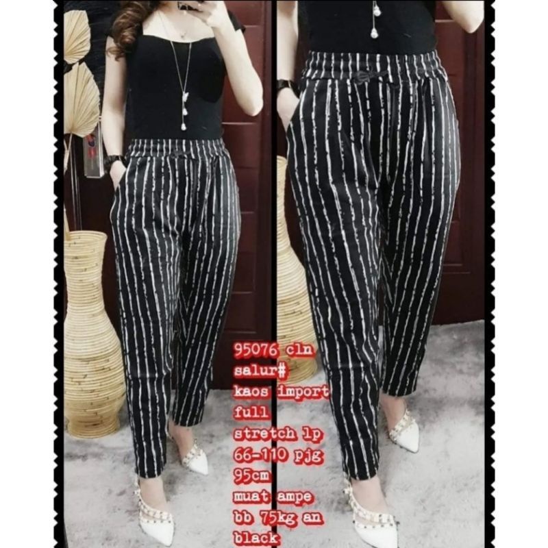 ☄️COD☄️ Celana Wanita Premium Import Abstax Kotak Salur Fit S-XXL  Jumbo Realpict