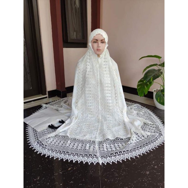 mukena foil renda prada keong2 full kd putih(COD)