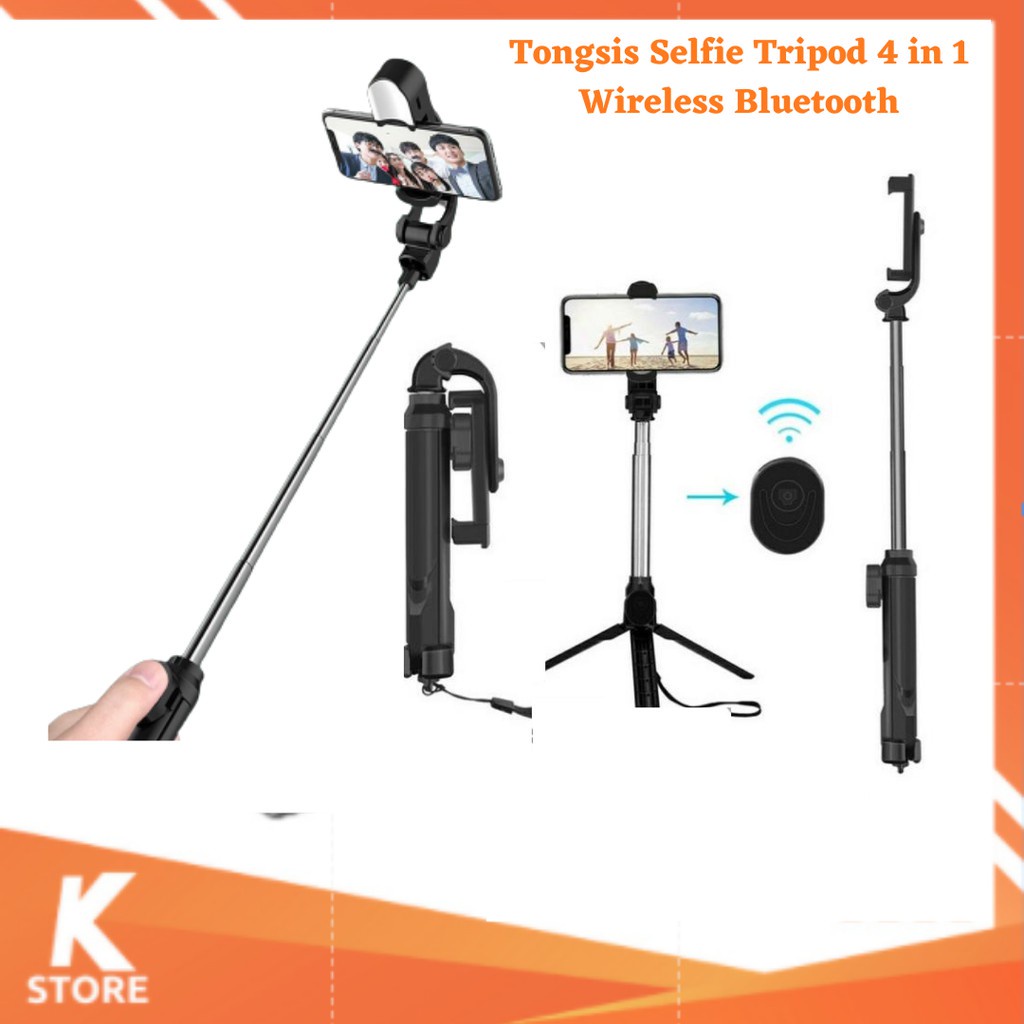 Tongsis Selfie Xt-10 / XT-10S Tripod 4 in 1 Wireless Bluetooth Remote Multifungsi