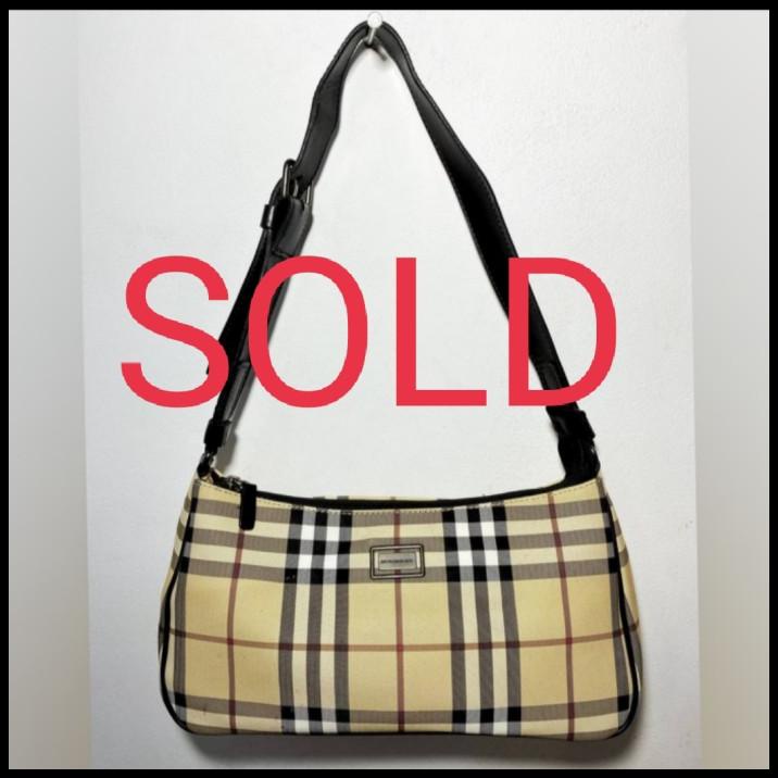 Bag Canvas - Burberry London Beige Canvas Leather Shoulder Bag Tas Preloved Ori