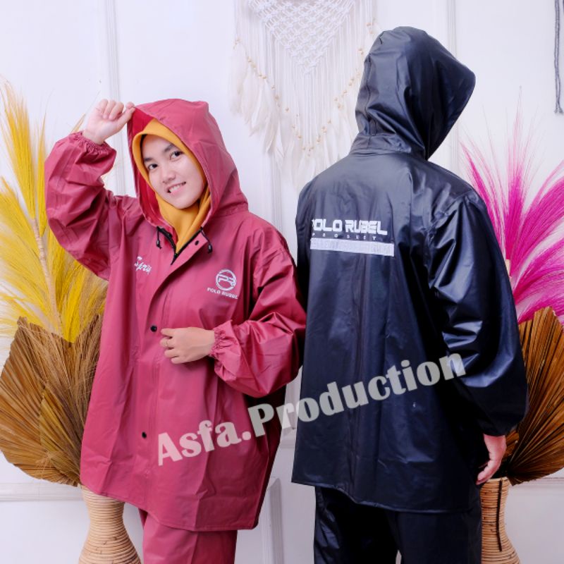 Jas Hujan Raincoat Mantol Mantel Hujan Montor By POLO RUBEL SPORTY ORI-100% Anti Rembes Setelan Jaket Celana Pria Wanita Full Press Bahan Tebal Dan Elastis