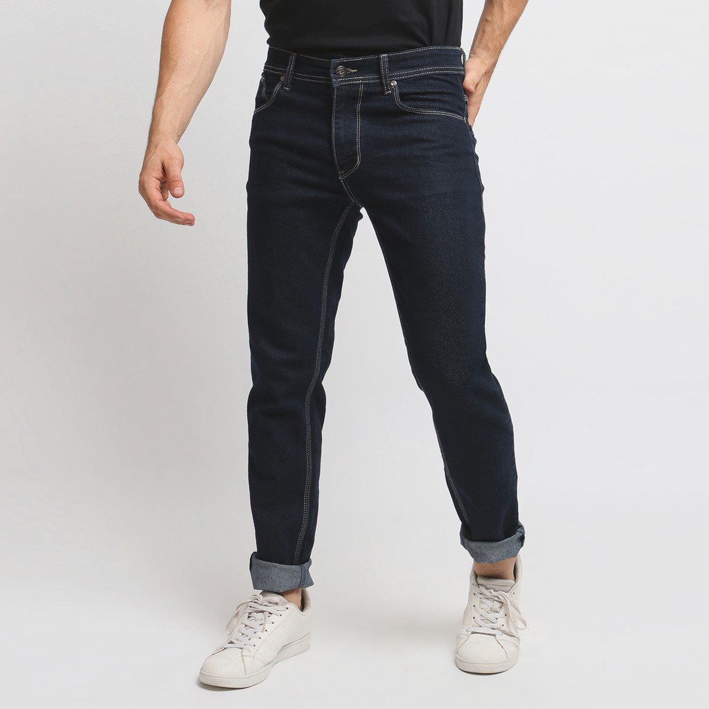 MENTLI Celana  Jeans  Pria  Slim Fit Dark Blue Shopee  