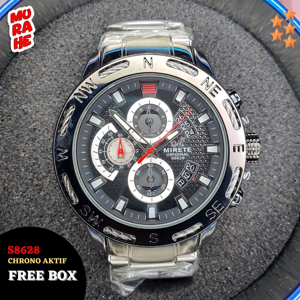 COD & PROMO Jam Tangan Mirete 8628 / Jam Rantai Pria Tahan Air / Jam Tangan Sport Pria / Jam Tangan 