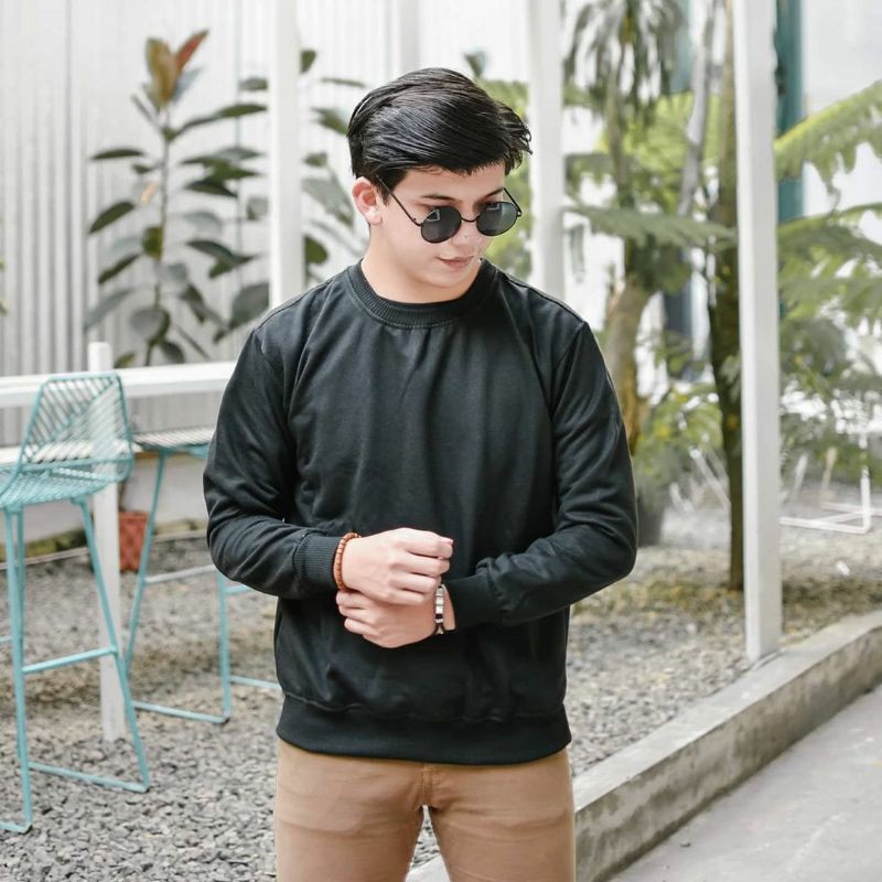 BASIC SWEATER || SWETER PRIA POLOS || SWETER MURAH #CRA-Hitam