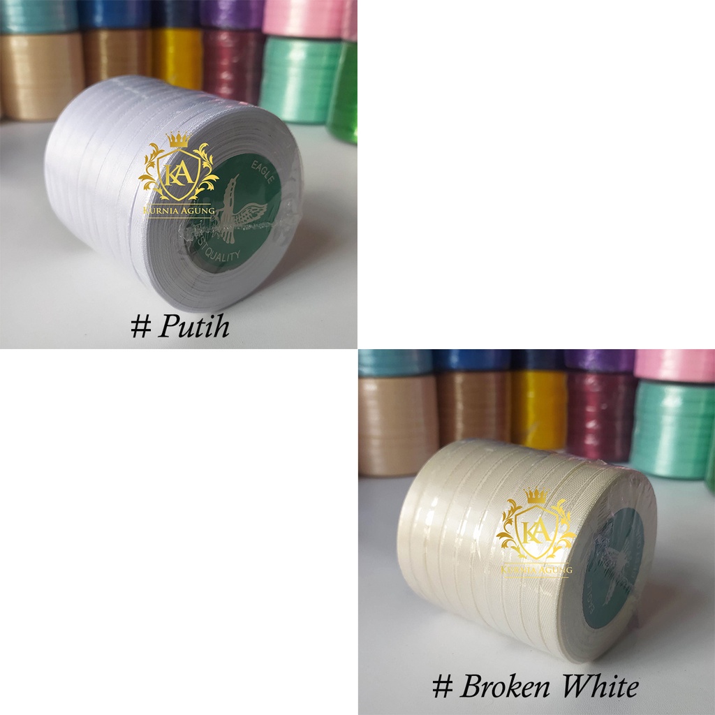 Pita Satin Polos Merk Eagle Import Taiwan ukuran 1/4 inch (0.635cm) banyak warna Dijual ROLL untuk Bungkus Kado Souvenir Hampers Dekorasi